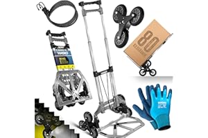 MASKO® Stufen-Sackkarre Treppenkarre Klappbar 80 kg Tragkraft 3x3 Treppensteiger inkl. Rädern + Expanderseil + Handschuhe - höhenverstellbarer Griff - Aluminium Handkarre für Transportkarre Grau