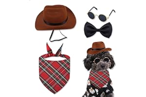 PYSEOSISE Sombrero de Vaquero para Perro, Sombrero de Mezclilla Perro Mascota, Sombrero para Mascotas Gafas de Sol Negras Bandana y Pajarita para Mascota Cachorros Gatitos