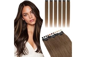 Elailite Extension Capelli Veri Clip Marrone Remy Human Hair Naturali Set da 6 Ciocche Singole con Silk Lace 40cm 40gr per Volume/Mèches (#4 Marrone Cioccolato)