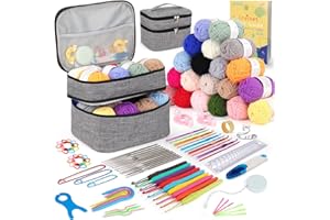 Katech Lot de 97 crochets pour débutants et adultes - 20 fils à crochet pour crochet, tricot, livre de crochet - Accessoires de crochet ergonomiques pour crochet, écharpes, chapeau, couverture, sac à