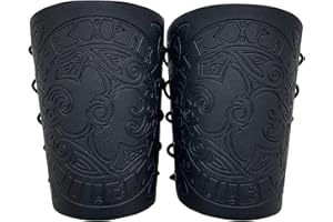 HiiFeuer Brazalete Viking Fenrir Mjolnir en relieve de piel sintética, brazalete medieval de piel sintética para actividades LARP, Halloween