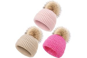 DRESHOW Gorro Bebe Invierno Gorro Lana Niño Sombreros Unisex de Punto Suave para Niños y Niñas con Pompón Bonito Gorros Cálidos para Niños de 0-36 Meses