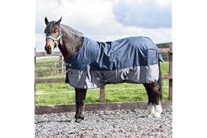 EQUITACK YOUR PASSION IS OUR MISSION eQuitack 600D Lightweight Turnout Horse Rug | Regular Neck | Waterproof Rugs | 0g No Filling | Adjustable Leg Straps | Navy/Grey 6ft 3