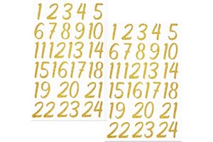 JOYEASE 2 Blatt Glitzer Adventskalender Zahlen Aufkleber, Gold Adventskalender Sticker 1-24 Nummern Zahlenaufkleber Klebezahlen Selbstklebend zum Basteln und Dekorieren