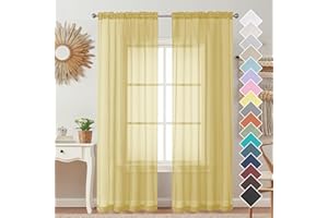 OVZME Tende velate giallo senape, lunghe 240 cm, 2 pannelli, solide, leggere e ariose, tendaggi per finestre, con filtro della luce, per camera da letto, doppia tasca per asta, ognuna 106 x 238 cm