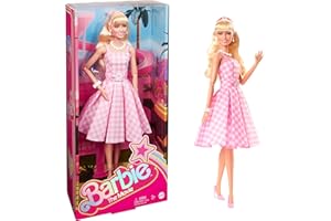 Barbie The Movie Doll, Margot Robbie as Barbie, Collectible Doll Wearing Pink and White Gingham Dress with Daisy Chain Necklace, HPJ96