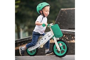 Joyz Bici da Equilibrio in Legno Verde per Bambini a Partire da 2 Anni Bicicletta da Corsa Senza Pedali con Sedile Regolabile Ruote Antiforatura da 11 Pollici Bici da Bilancio con Borsa in Tessuto