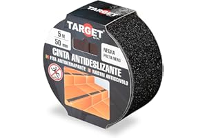 TARGET Cinta Antideslizante Adhesiva, Seguridad Escaleras Rampas | Para interior y exterior, Anti caída (NEGRO, 5 M X 50 mm)