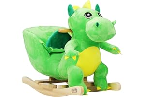 DEUBA Spielwerk® Rocking Animal Plush Swing For Children Kids & Babies | Rocking Toy Chair With Animal Sounds | Balance Training Seat Belt Soft and Cute for Boys and Girls | Green Dinosaur