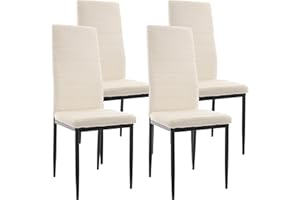 Blisswood Set of 4 Dining Chairs, High Back Padded Kitchen Chairs With Metal Legs & Non-slip Footpads, Terry Fabric Dining Room Chairs For Dining Room Lounge Restaurant (White, 39 x 41 x 98cm)