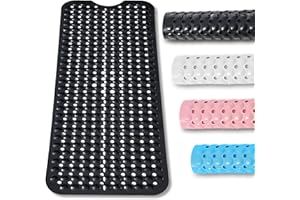 BASVII Alfombra Bañera Antideslizante 100 x 40 cm, sin BPA, Resistente al Moho y Lavable a Máquina, Alfombra Antideslizante Bañera para Bañeras, Suelos de Baño (Negro)