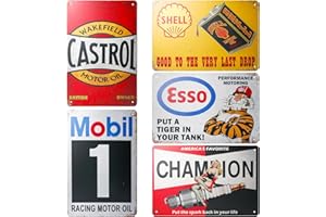 Behogan Set di 5 cartelli decorativi in metallo, 20 x 30 cm, per garage, vintage, per moto, in metallo, per garage, in stile retrò, per auto, bar, benzina