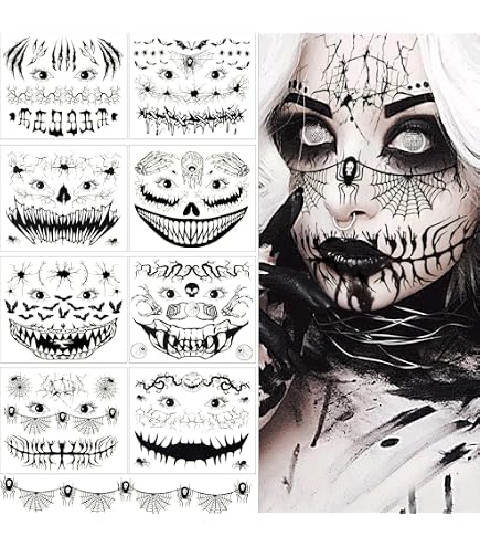 Tatouages Temporaires Fluorescents Halloween - 10 Feuilles Pour Visage Et Corps