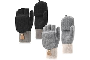 ViEinkaufen Fingerless Flip Thermal Gloves Knitted Finger Touchscreen Gloves Fingerless Convertible mittens for Men Women Skiing Cycling