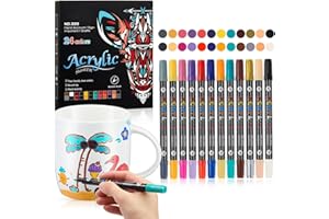 Sinmoe 12er Set Porzellanmalstifte mit Doppelspitze in 24 Farben - Porzellanstifte Dünne Spitze, Filzstifte zum Bemalen von Tassen, Töpferwaren, Keramik, Stein, Holz, Metall, DIY-Bastelprojekte