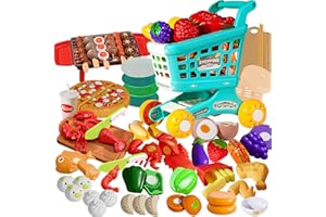 IZDUDO Frutas y Verduras Juguetes, 55 Pz Cortar Juguetes de Alimentos Cocina Accesorios de Imitación con Frutas Verduras Pizza Hamburguesa Mariscos Cortables, Juegos Educativos para Niños 3+ años#6