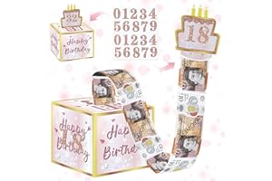 ZAOHUI Happy Birthday money box cash gift pull for Any Age, Surprise Money Gift Box with DIY Stickers and Pull Out 50 Clear Bags for Giving Cash to Girls and Women at Birthday Parties
