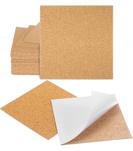 QUARKZMAN 8 stuks kurk, zelfklevend, vierkant, 10 x 10 x 5 cm, zelfklevende draagbladen, plakmatten, onderzetters, knutselaccessoires