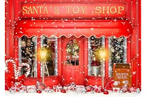 WANGRJ Red Christmas Backdrop Santa's Toy Shop Xmas Gift Candy Window showcase Photography Background Christmas Shop Decoration Winter Family Holiday Party Banner 7x5FT