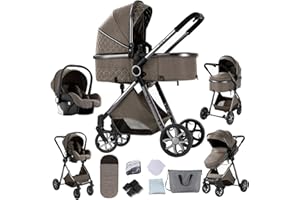 Aveainelle Kinderwagen 3 in 1, Faltbarer Kinderwagen Set, Bequemer Multifunktionaler Kombikinderwagen 3 in 1 Komplettset (V9 Chocolate)