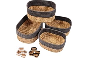 Lannvan Zestaw 4 Kosz do przechowywania, pleciony kosz bawełniany kosz na zabawki kosze do przechowywania w łazience kosz z tkaną liną z tkanej liny do pokoju dziecięcego, Ciemnoszary