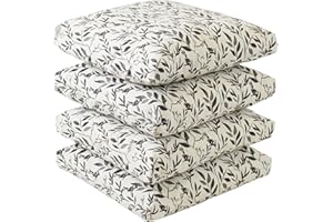 Viste tu hogar Pack 4 Cojines Silla Exterior 40x40cm, Tela Alta Densidad, 70% Algodón 30% Poliéster, Impermeables, Resistentes UV Y Desgarro, Lazos De Sujeción,Hoja Fina Negro,Fabricado En España