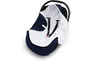 EliMeli Coperta per ovetto, 100% cotone, leggera, per seggiolino auto, in tessuto a nido d'ape e mussola, per l'estate e la primavera, universale, ad esempio Maxi Cosi (blu marino)
