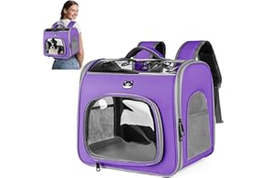 ALLSOPETS Zaino per Cani e Gatti Pieghevole con Finestra Traspirante e Gancio di Sicurezza, Zaino Porta Cane con Apertura Frontale per Viaggio Escursioni Passeggiate (Lavanda)