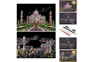‎SIYEAR SiYear Scratch Paper Regenbogen Malerei Skizze, City Series Night Scene, Scratch Painting kreatives Geschenk, Scratchboard Kunst für Erwachsene und Kinder, mit 4 Tools