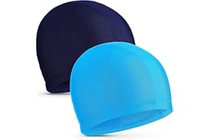 GEYOGA 2 Pieces Fabric Swimming Cap Comfortable Elastic Material Swimming Hat Lightweight Bathing Caps for Women Men