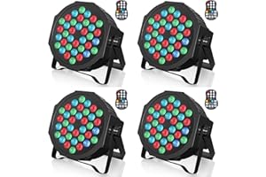 ZonQoonz 4PCS Par LED RGB Ricaricabile, 36 LED Luce di Scena 6000mAh Powercon Batterie con Telecomando e Attivazione Sonora, Illuminazione Palco per Discoteca Matrimonio Bar Festa Esterno