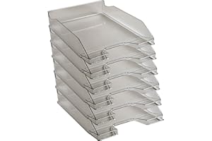 Exacompta - 113227D - juego de 6 bandejas carpetas de fundas COMBO MIDI - dimensiones 34,6 x 25,5 x 6,5 cm - para documentos en formato A4+ - color gris brillante transparente