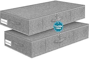 JUPELI Unterbett Aufbewahrungsbox, 2 Stück Faltbarer Unterbettkommode Stabil, Unterbett Aufbewahrung, Kleideraufbewahrung, Decken Organisator Lagerbehälter mit Griff Für Kleidung, Steppdecken, Grau