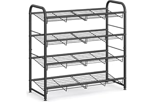‎SONGMICS SONGMICS 4-poziomowa szafka na buty do układania w stosy, do 16 par, metalowa, 68,5 x 27,5 x 65 cm, na wysokie obcasy, trampki, kapcie, wejście, czarny LMR067B01