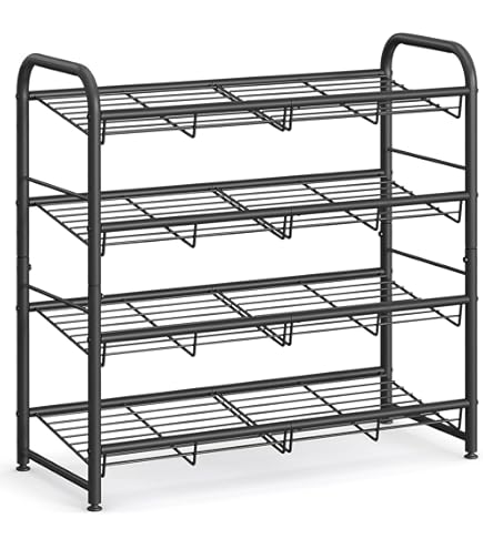 SONGMICS 3-laags schoenenrek, stapelbare schoenenopberger, plaats voor maximaal 12 paar, staal, 68,5 x 27,5 x 49,5 cm, voor hoge hakken, sneakers, pantoffels, in de hal, zwart LMR066B01