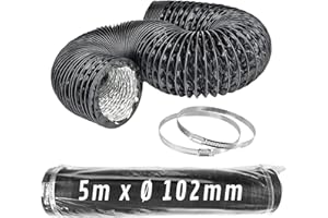 + CONTROL GARDEN CONTROL GARDEN elastyczna rura aluminiowa kolor czarny Ø 102 mm długość 5 m | kanał wentylacyjny + 2 stalowe zaciski | elastyczny wąż do pompowania powietrza