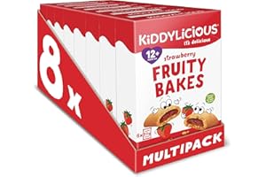 Kiddylicious Strawberry Fruity Bakes - Delicious Snacks for Kids with Real Fruit Centre - Suitable for 18+ Months - 8 Packs of 6 (48 Total)