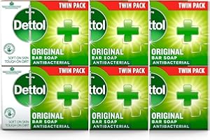 AQUA THOUGHTS Original Anti-Bacterial Soap Bars 3x Family Twin Packs (6 x 100g) - Bundle Pack of Official Dettol Soap (Total 6 Bars) | Hand & Body Cleanser and Protector