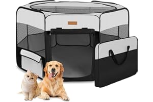 Akinerri Dog Playpen, Foldable Puppy Pet Exercise Kennel with Removable Mesh Shade Cover, Portable Pet Playpen for Pet’s Indoor or Outdoor Training