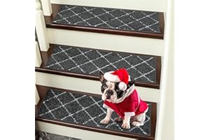 BEQHAUSE Stair Treads, 4 pcs Anti Slip Stair Treads, 70x22cm Machine Washable Stairs Carpet Tread for Dogs, Elders and Kids, Polyester Soft Stair Rugs, Dark Grey