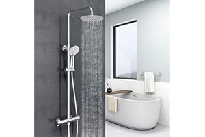 Biubiubath colonne de douche thermostatique avec mitigeur thermostatique, douchette à main trois fonctions, colonne de douche réglable en hauteur 735-1170 mm (rond 1)