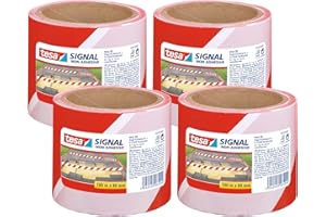 TESA UK tesa Signal Barrier Tape - Warning Tape for Barrier, Marking and Demarcation of Danger Areas - Non-Adhesive - Red-White, 4x 100 m x 80 mm