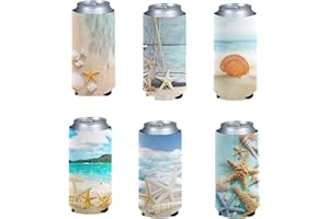 Kuiaobaty Beach Starfish Stylish Can Sleeves 6 Pack Soft Neoprene Can Coolers Insulator for Beach Bachelorette Party Picnic,12oz Tall Skinny Slim Beer Soda Can Sleeve Cover