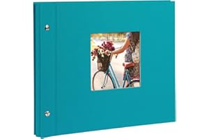 ‎GOLDBUCH goldbuch 26973 Schraubalbum mit Fensterausschnitt, Bella Vista, 30 x 25 cm, Fotoalbum mit 40 schwarze Seiten mit Pergamin-Trennblättern, Album erweiterbar, Fotobuch aus Leinen, Türkis