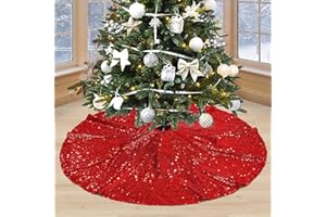 FHGLER Weihnachtsbaum-Rock, 120cm Weihnachtsbaumständer,Christbaumdecke Christmas Tree Skirt,Glitzer Runder Baum Rock für Zuhause Weihnachtsfeier Weihnachtsbaum Deko (Rot, L-120CM)