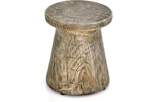 SFAREST Wood Grained Side Table, 150KG Weight Capacity Outdoor Wood-like Stool, All Weather Rock Coffee Table for Patio Garden Backyard (Mushroom Shape)