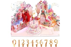 ‎ECLOVERLIFE Musik-Geburtstagskarte, Geburtstagskarte mit Musik & Licht für Frau, 3D Champagner Pop-Up Karte Geburtstag Geschenke für Mädchen und Frauen, Frau, Freundin, Mutter, Damen