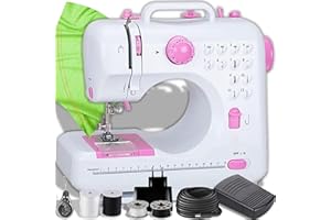 ‎RETOO Retoo Nähmaschine Mini und LED Licht für Kinder und Anfänger 12 Stichmuster Elektronische Profi Haushaltsnähmaschine mit Fußpedal Sewing Machine Strom und Batteriebetrieb Freiarm Weiß/Rosa