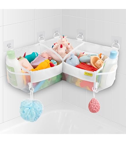 Comzantor Badewannenspielzeug Aufbewahrung und Sortierung, Netz Badespielzeug, Badewanne Organizer, Spielzeug Mesh Tasche, Badezimmer Hängeorganizer, Aufbewahrungstasche, Badespielzeug-Netz(weiß) Küche, Haushalt & Wohnen