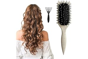 PUREFLOW Curly Hair Brush - Better Curl Defining Brush: Boar Bristle & Wave Brush for Curly Hair - Perfect Styling, Curling, and Enhancing Bounce with Bounce Every Stroke Curl Brush With Brush Cleaner (Beige)